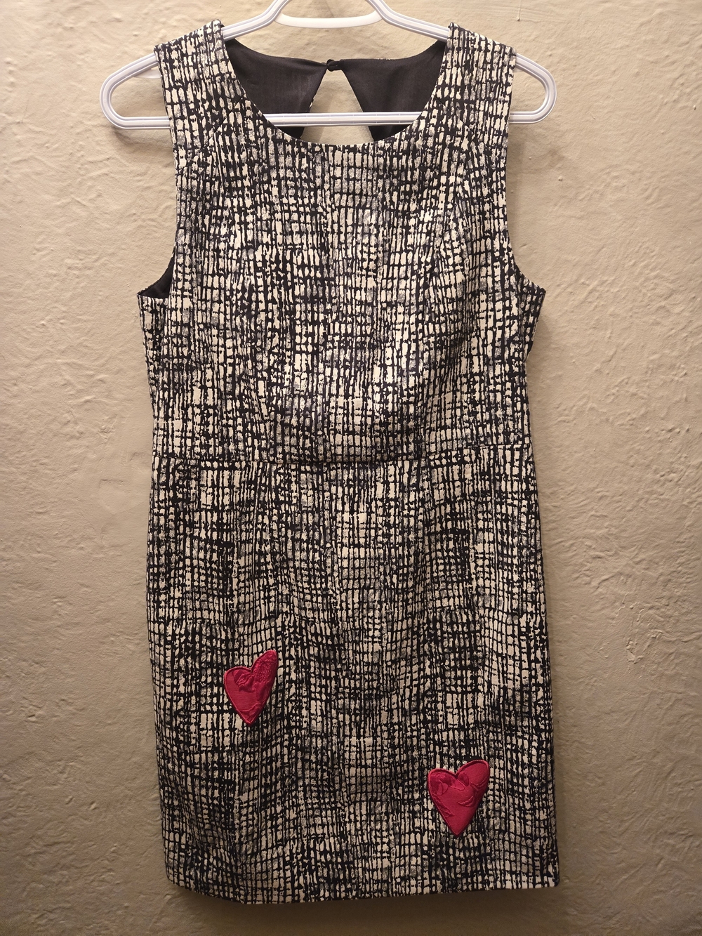Desigual Textured Heart Patch Shift Dress Black White Size 42